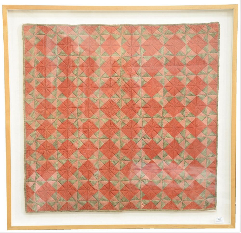 Appraisal: American Baby Crib Cotton Quilt red diamond square pattern frame