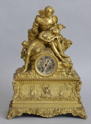 Appraisal: LOUIS PHILIPPE GILT-BRONZE FIGURAL MANTEL CLOCK The in face within