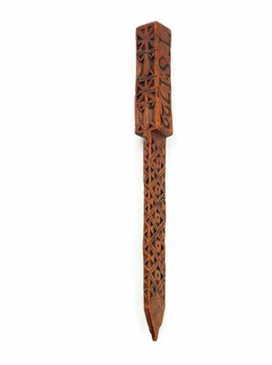 Appraisal: A George I chip carved treen knitting sheath initialled and