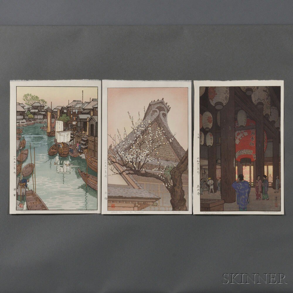 Appraisal: Toshi Yoshida - Three Color Woodblock Prints Japan Ishiyama Temple