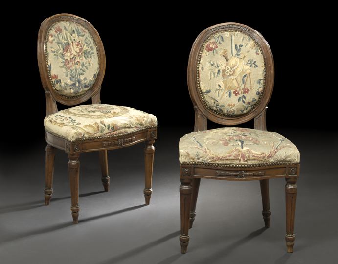 Appraisal: Pair of Louis XVI Fruitwood Sidechairs late th century each