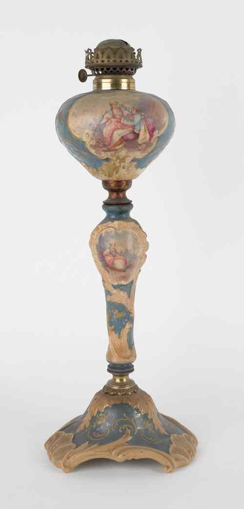 Appraisal: Sevres porcelain oil lamp with courting scene th c h