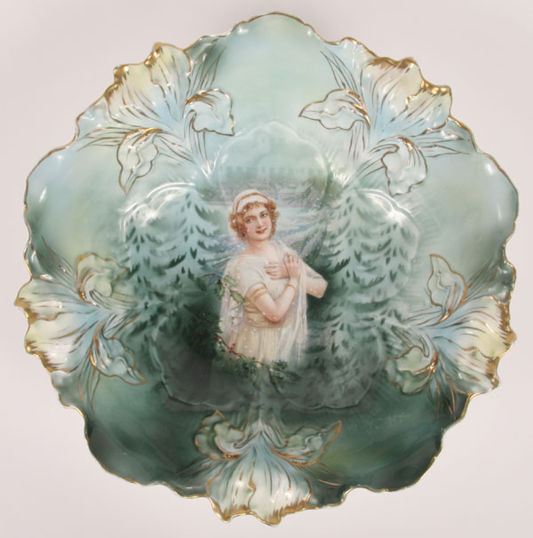 Appraisal: R S Prussia hand painted bowl winter maiden with holly