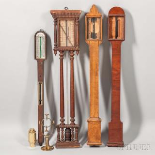 Appraisal: Four th Century Stick Barometer Cases a mahogany-cased Hagger Brother