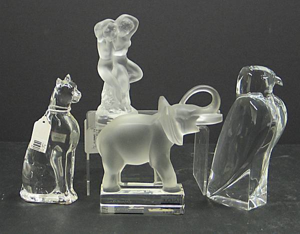 Appraisal: A group of Lalique and Baccarat glass animals and figures