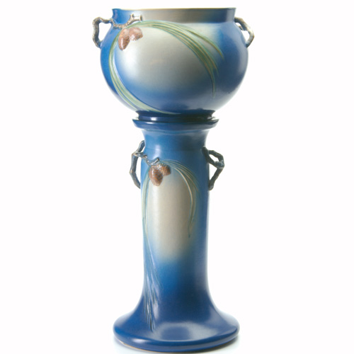 Appraisal: ROSEVILLE Blue Pine Cone jardiniere and pedestal set - Bruise