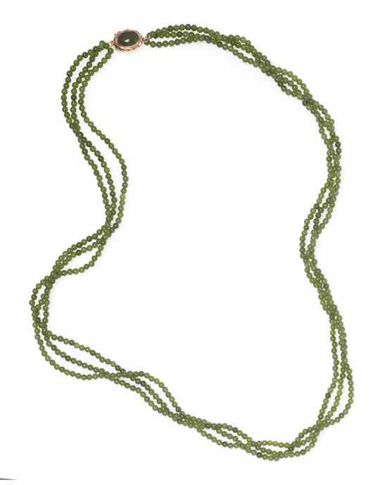 Appraisal: A Multistrand Jade Necklace consisting of three strands of jade