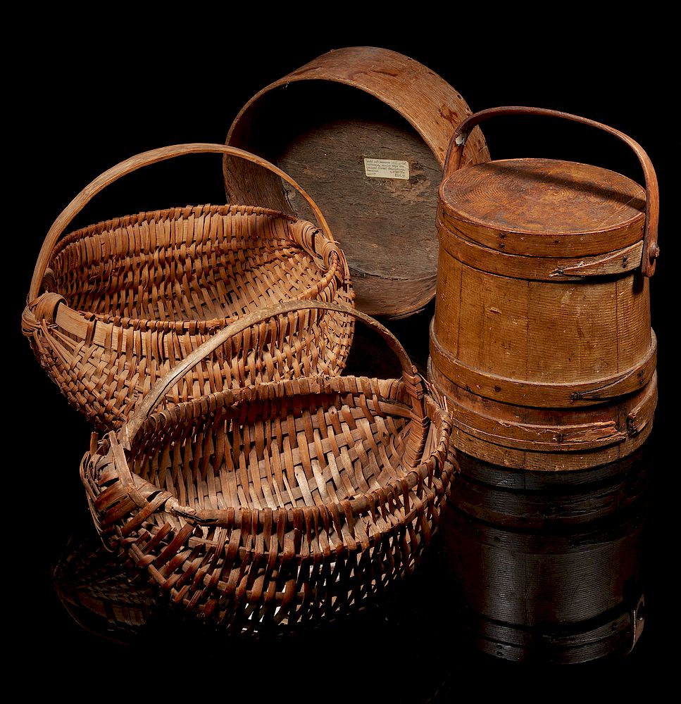 Appraisal: Baskets Cask and Oak Measure Lot comprising two handled woven