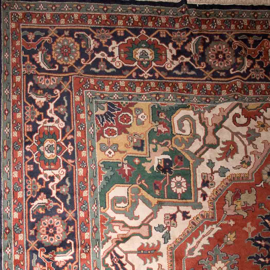 Appraisal: Indo-Heriz Rug India contemporary The central polychrome geometric medallion on