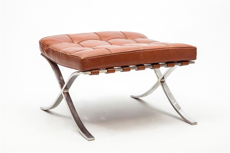 Appraisal: Barcelona Stool Mies Van der Rohe for Knoll Aluminum leather