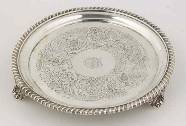 Appraisal: A George III silver waiter Joseph Hardy London monogrammed and