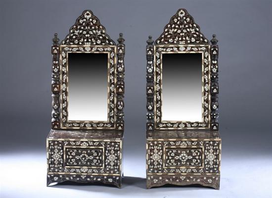 Appraisal: PAIR MOROCCAN INALID TABLE TOP DRESSING STANDS WITH CHEVAL MIRRORS