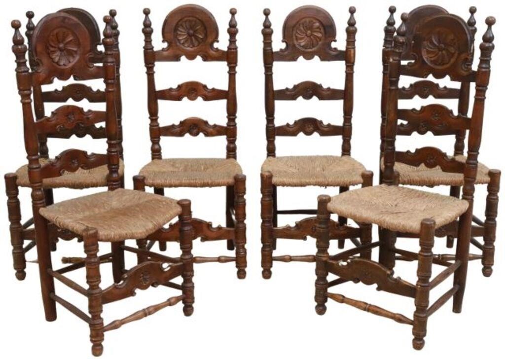 Appraisal: lot of Spanish carved walnut dining chairs th c having