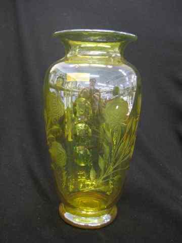 Appraisal: Durand Art Glass Vase iridescent topaz with cut flowers thumbprint