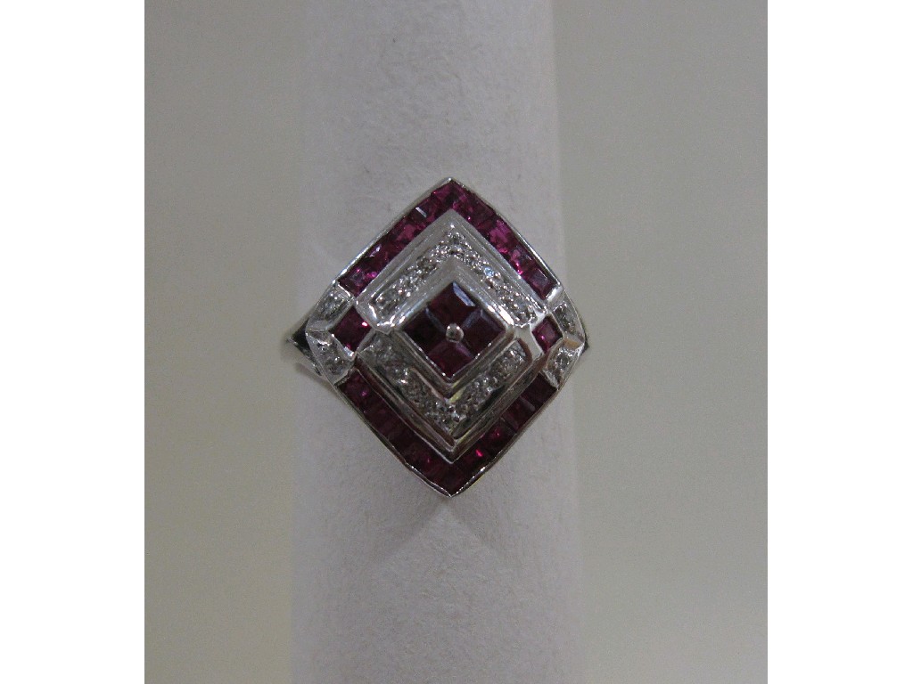 Appraisal: Eighteen carat white gold ruby and diamond set dress ring