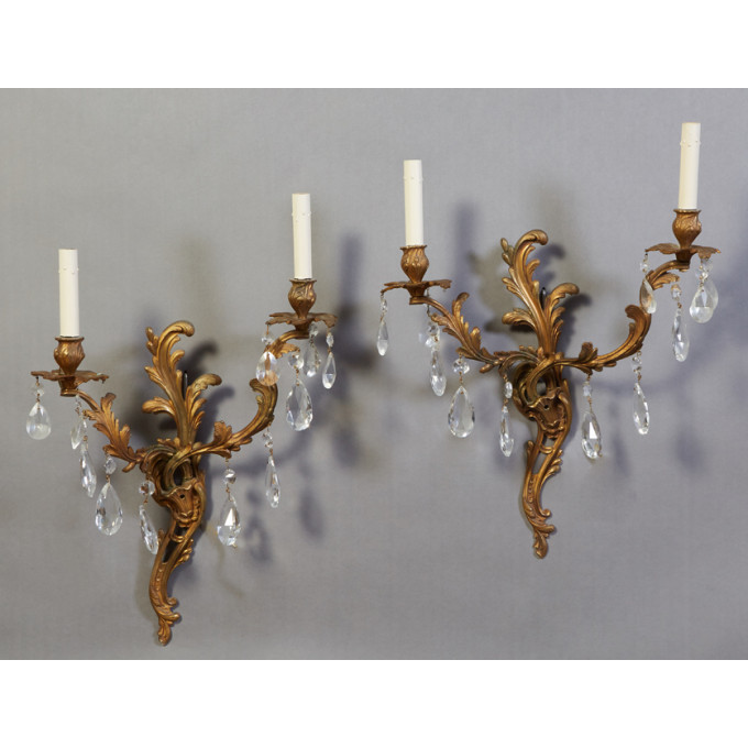 Appraisal: Pair of Louis XV Style Two-Light Bronze Wall Sconces th