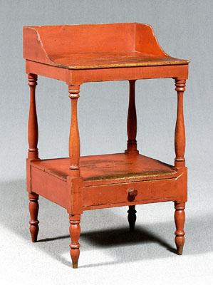 Appraisal: Red-painted Federal wash stand poplar and pine finely turned baluster