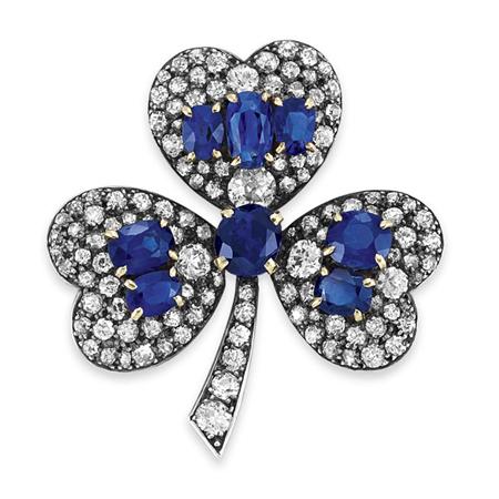 Appraisal: Antique Sapphire and Diamond Clover Brooch Estimate -