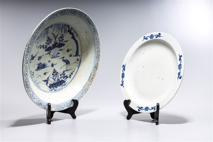 Appraisal: Two Chinese blue and white porcelain dishes incluing a wide