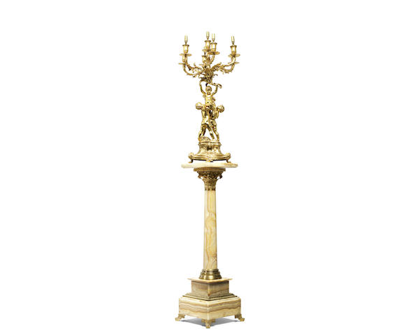 Appraisal: A French early th century gilt-brass seven light candelabrum together