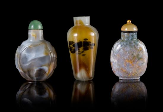 Appraisal: Sale Lot Three Agate Snuff Bottles the first of elongated