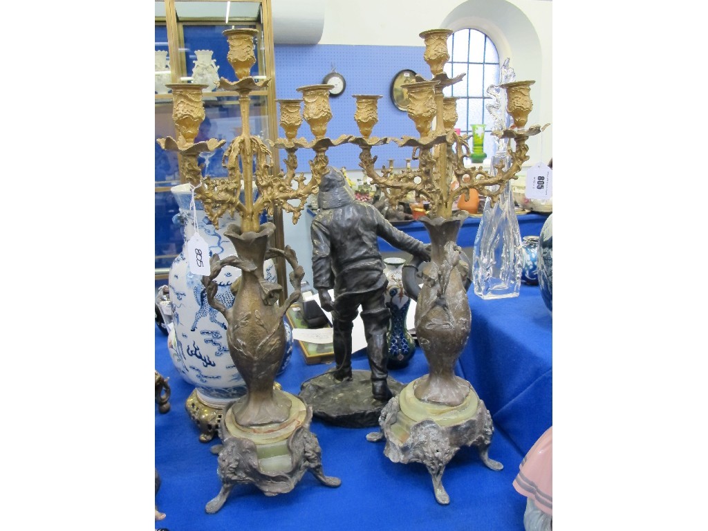 Appraisal: Pair of gilt decorated candelabra on stepped green onyx bases