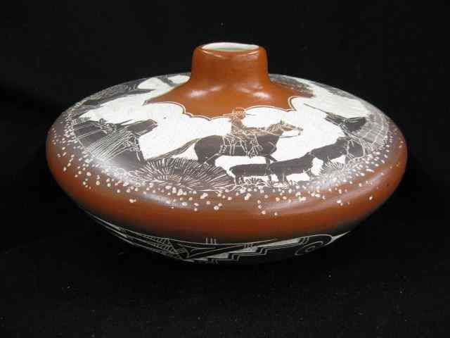 Appraisal: Indian Pottery Vase Gans Vanto Navajo carved scenes '' diameter