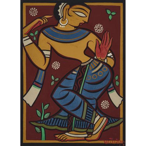 Appraisal: Jamini Roy - GOPINI Gouache on thin lightweight card signed