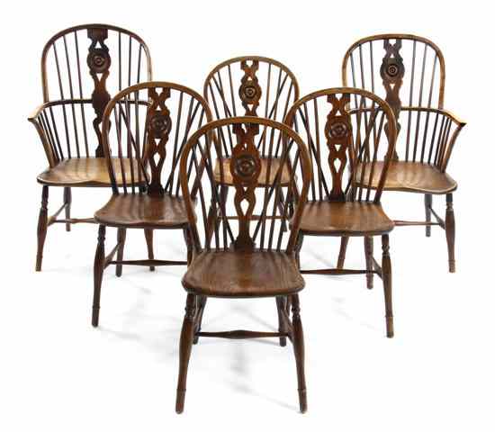 Appraisal: An Assembled Set of Six English Oak Windsor Chairs comprising