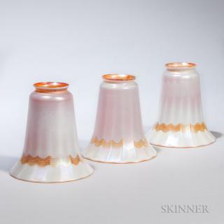 Appraisal: Three Quezal Glass Shades Art glass Queens New York -