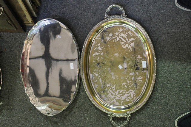 Appraisal: A GEORGIAN STYLE SILVER PLATED TRAY of oval form with