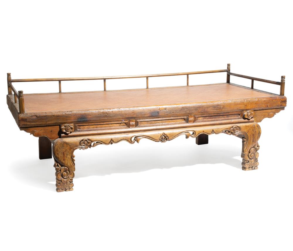 Appraisal: Chinese Carved Hardwood Daybed or Luohan Couch probably Huaimu open