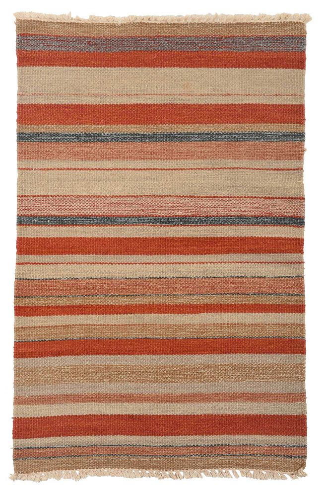 Appraisal: Handwoven Wool Striped Rug th century orange tan and blue