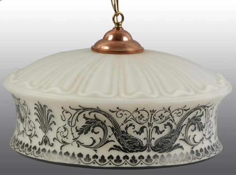 Appraisal: Hanging Glass Shade with Chain Ceiling Cap Description Circa Stylized