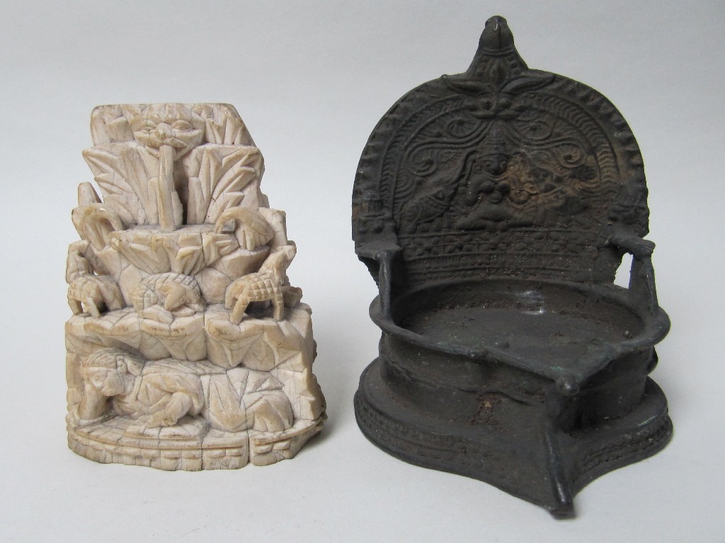 Appraisal: A Burmese bronze cruiselamp cast with Buddharrista and elephants cm