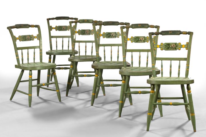 Appraisal: Suite of Six American Late Federal Polychromed Dining Chairs first