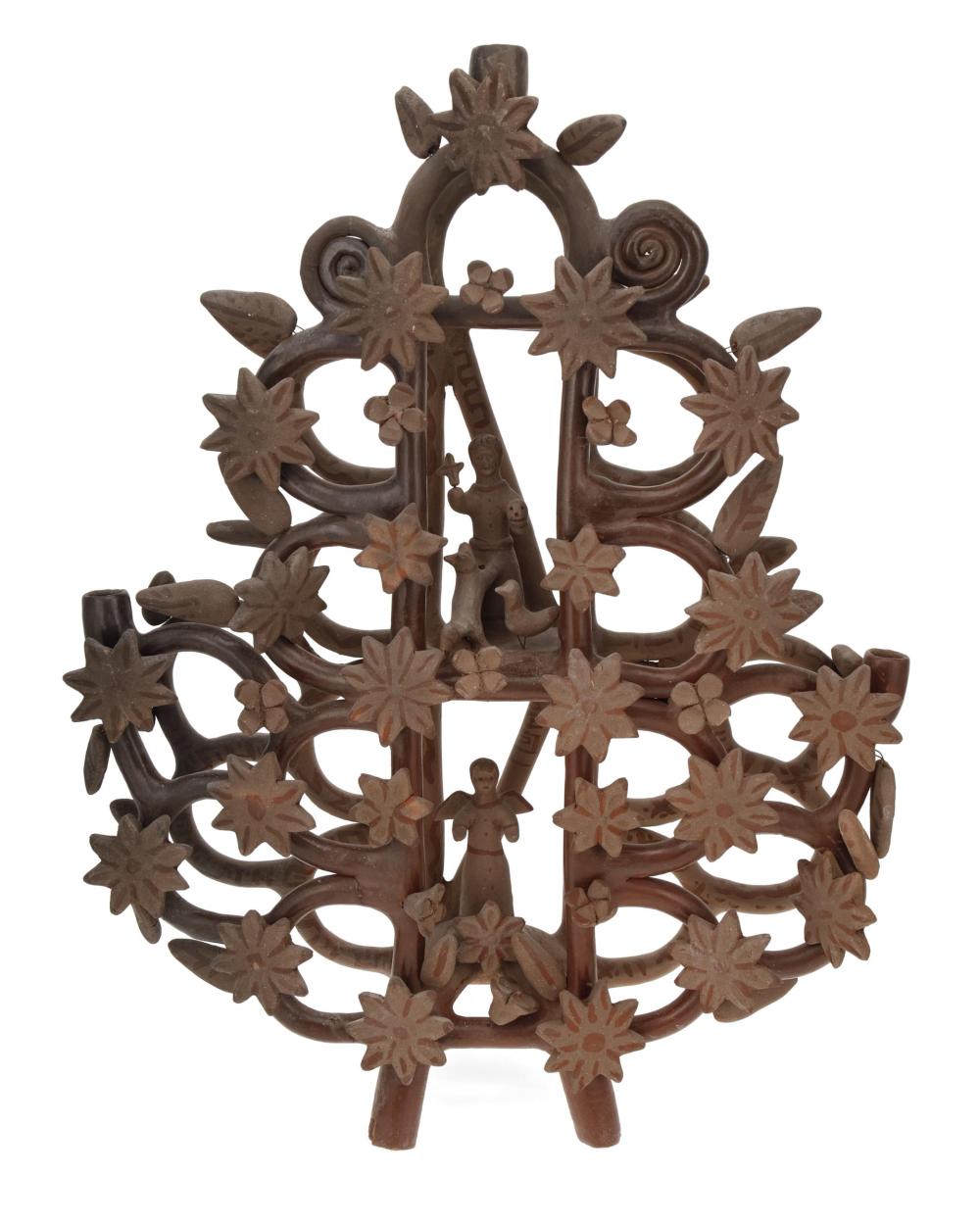 Appraisal: An rbol de la Vida tree of life pottery candelabrum