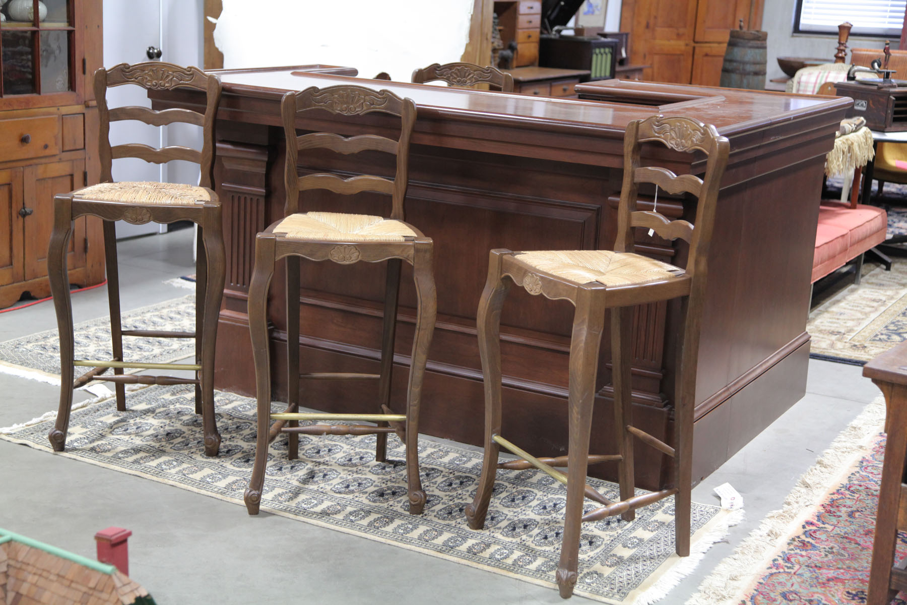 Appraisal: BAR AND FOUR STOOLS Ohio fourth quarter th century Cherry