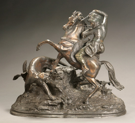 Appraisal: Continental Bronze Figural Group of an Arab on Horseback Fighting