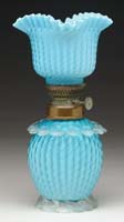 Appraisal: VERY RARE BLUE SATIN MOP MINI LAMP H - Ribbed