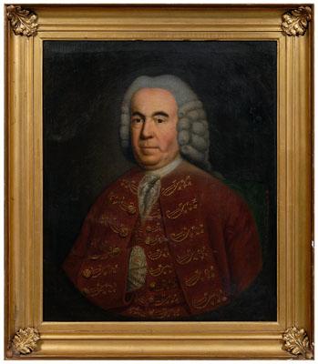 Appraisal: Portrait of Admiral Peter Parker - in wig velvet waistcoat