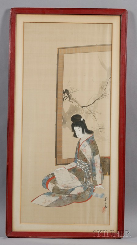 Appraisal: Japanese Painting late th century depicting a young lady seated