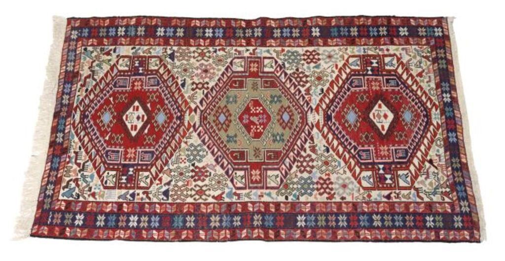 Appraisal: Hand-tied Soumak flatweave rug approx ' l ' w Provenance