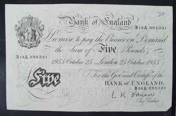 Appraisal: White Bank of England note O'Brien No B A