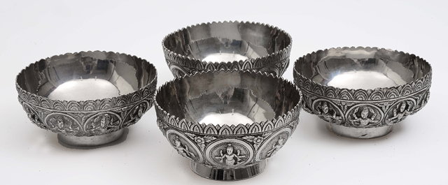 Appraisal: A pair of Burmese silver small bowlslate th Century cm