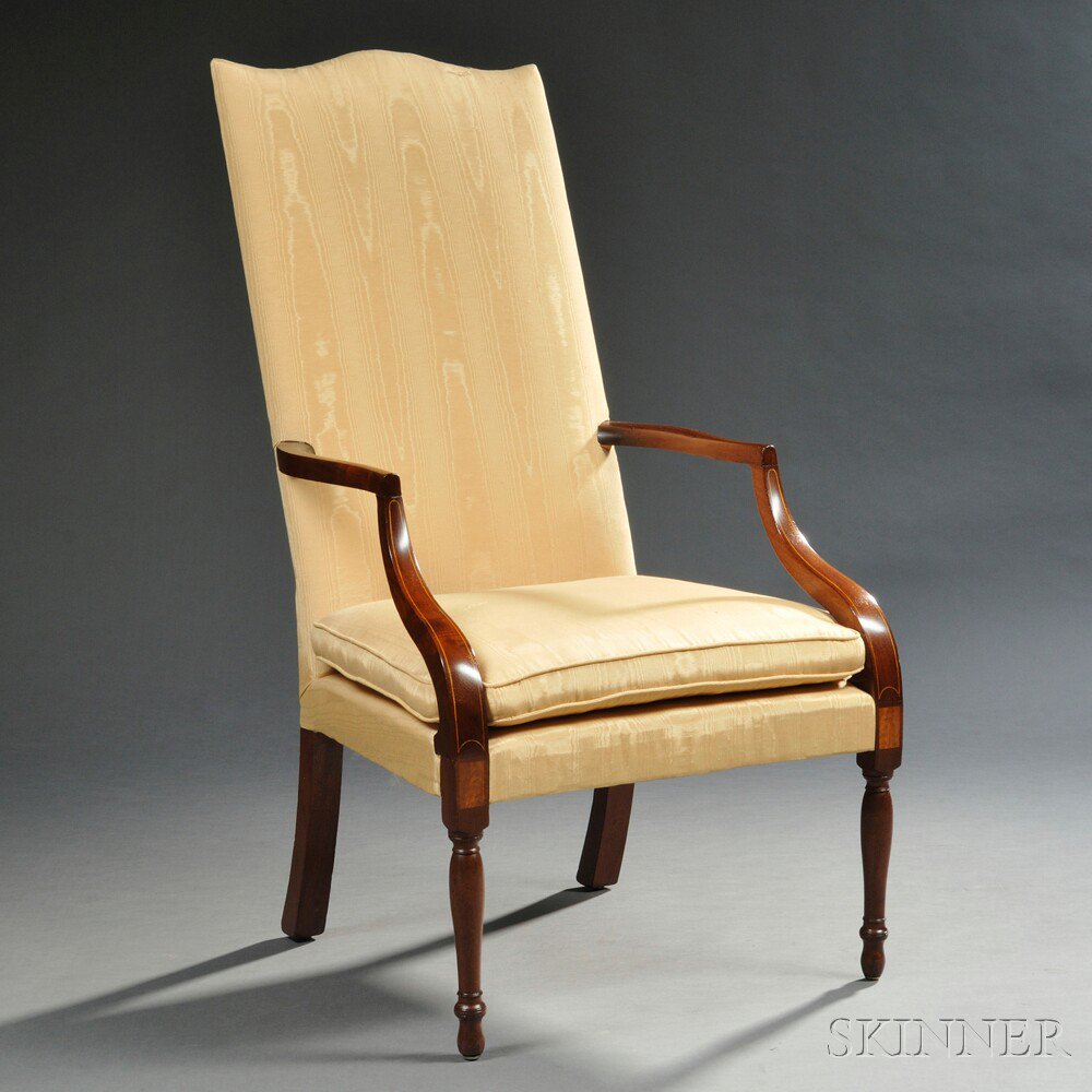 Appraisal: Federal Inlaid Mahogany Upholstered Lolling Chair probably Massachusetts - with