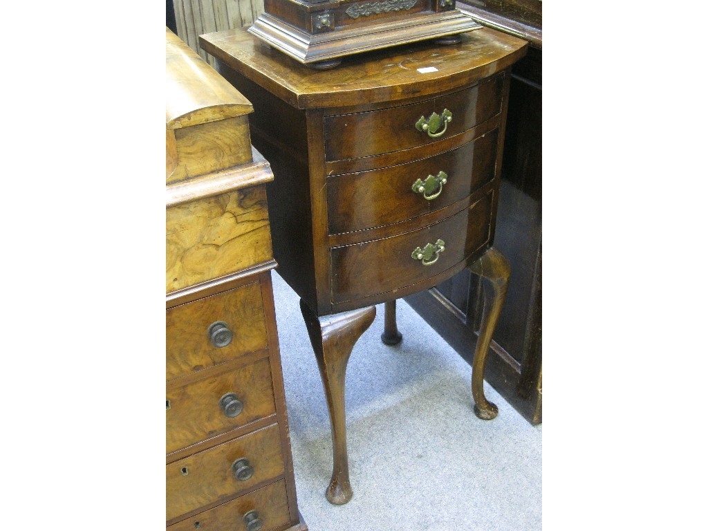 Appraisal: Mahogany bow fronted three drawer bedside chest