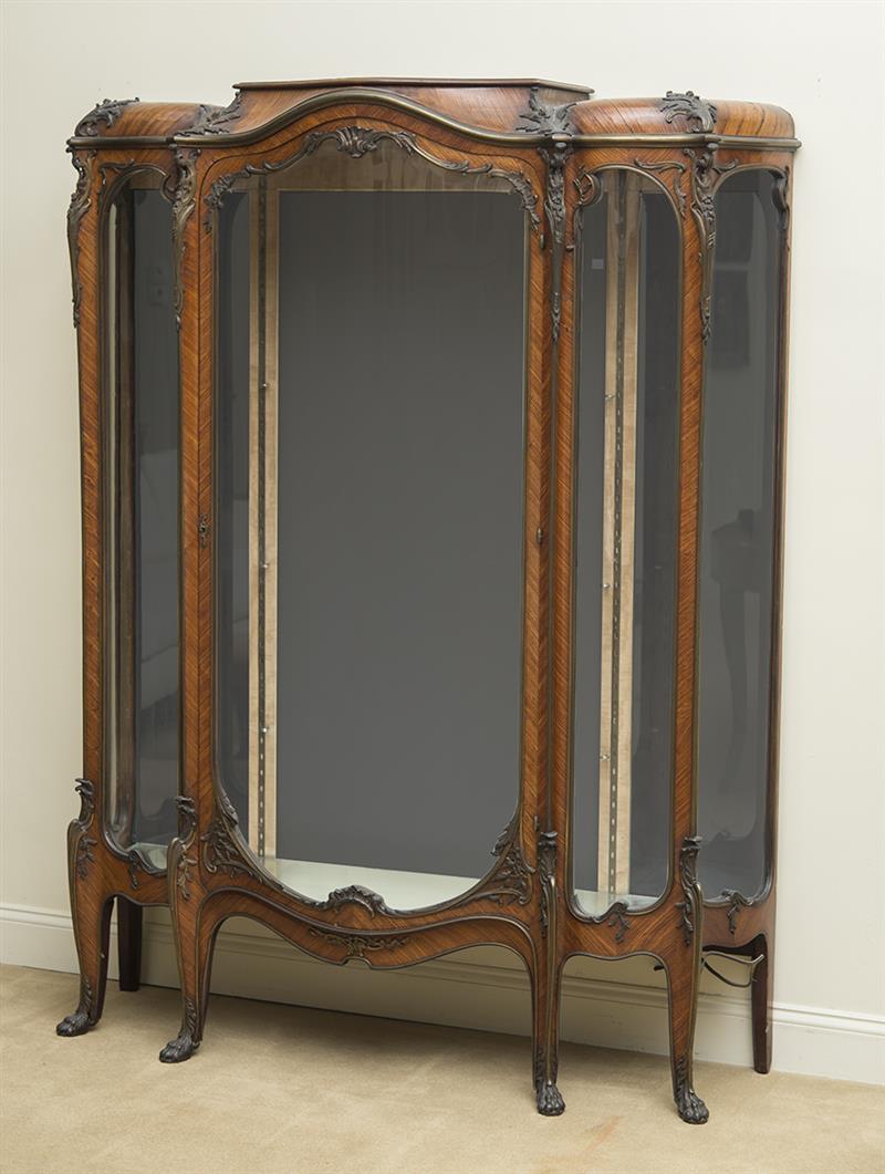 Appraisal: French Gilt-Bronze-Mounted Kingwood Vitrine Cabinet With glass shelves and mirrored