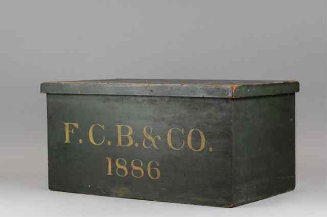 Appraisal: STORE BOX Early wood box stenciled ''F C B Co