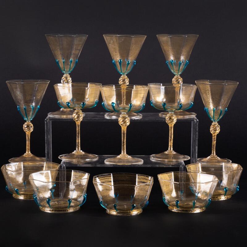 Appraisal: Murano Internally Decorated Glass Stemware Service Unmarked Comprising Five wine